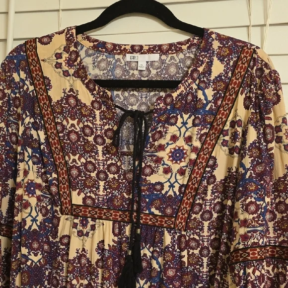 DR2 Purple and Blue Long Sleeve Smocked Blouse - Picture 3 of 11